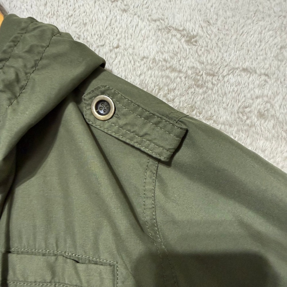 Forever 21 Utility Jacket Womens XS Olive Green Hooded Roll Tab Military Coat - Picture 7 of 13
